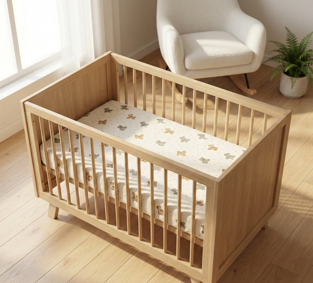 Kiddospot bear design GOTS organic cot fitted sheet on crib