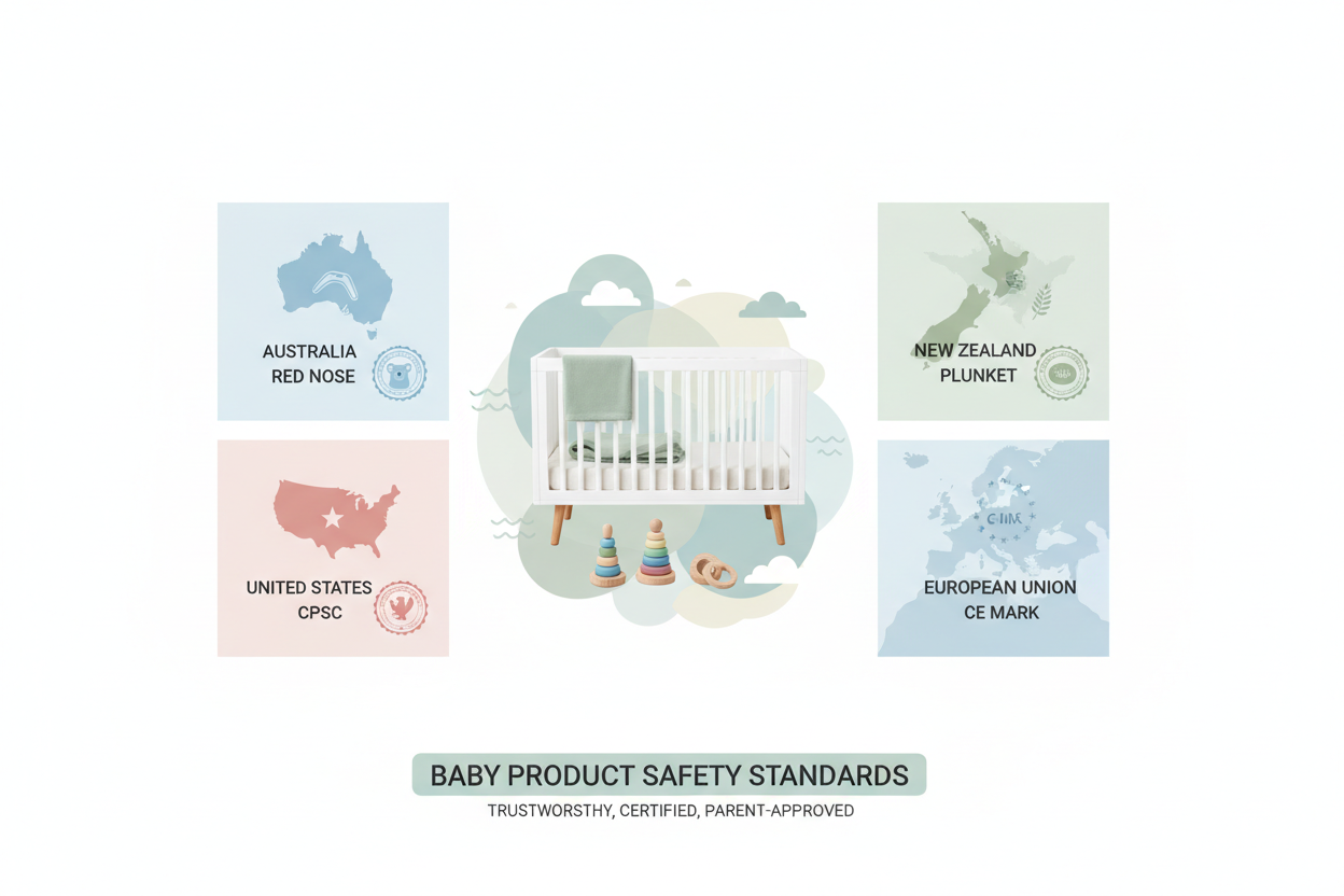 Understanding Baby Product Safety Standards: AU, NZ, US & EU Compared
