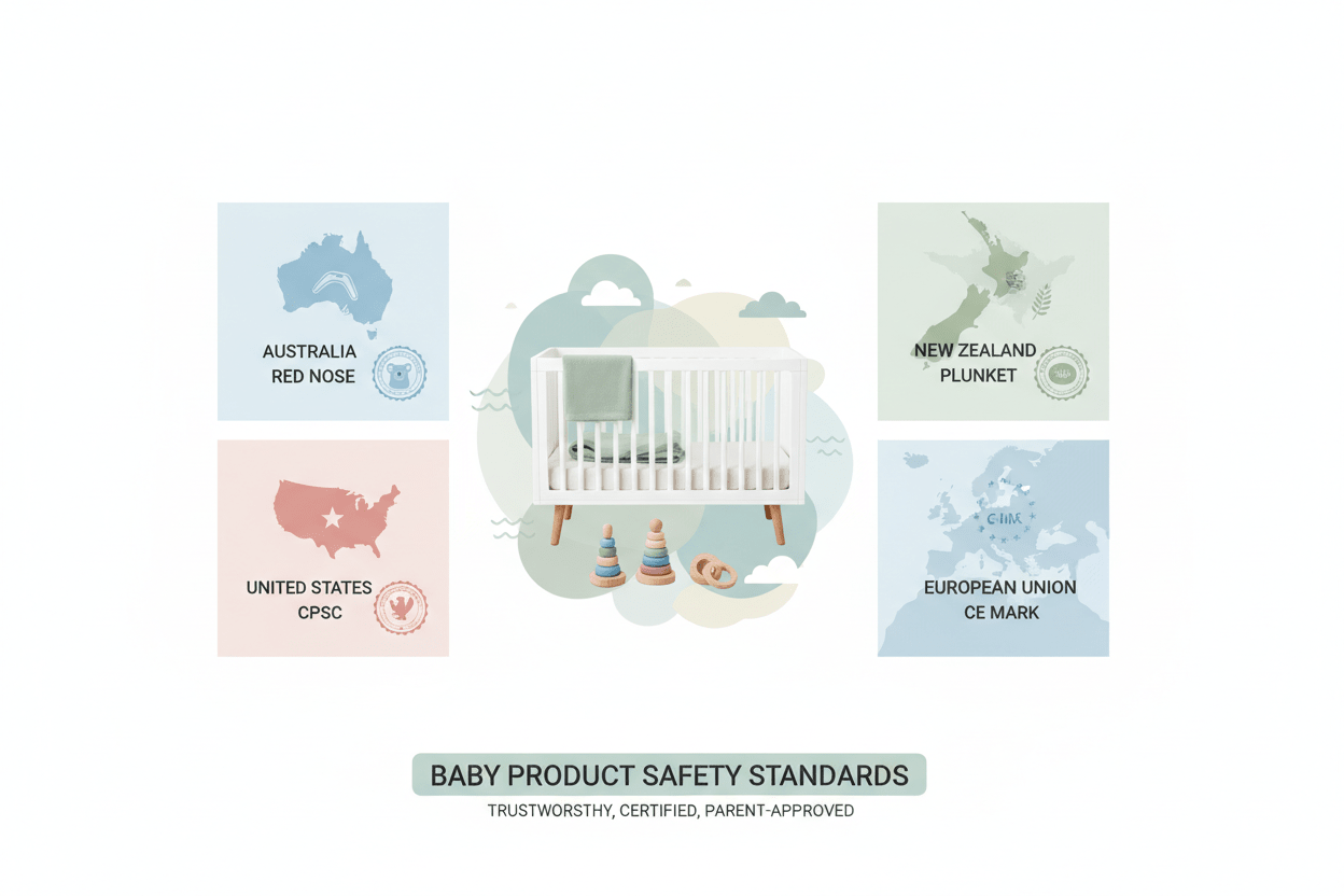 Understanding Baby Product Safety Standards: AU, NZ, US & EU Compared