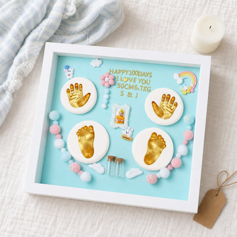 Kiddospot blue baby hand and footprint frame hero — complete inkless keepsake kit
