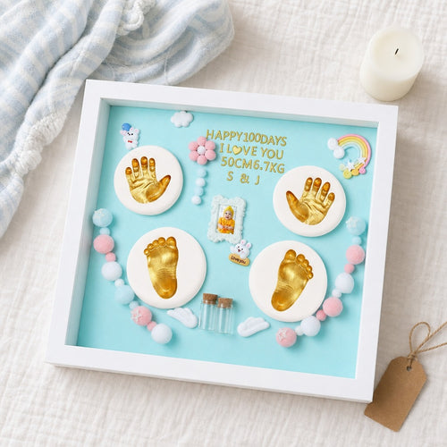 Kiddospot blue baby hand and footprint frame hero — complete inkless keepsake kit