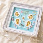 Kiddospot blue baby hand and footprint frame hero — complete inkless keepsake kit