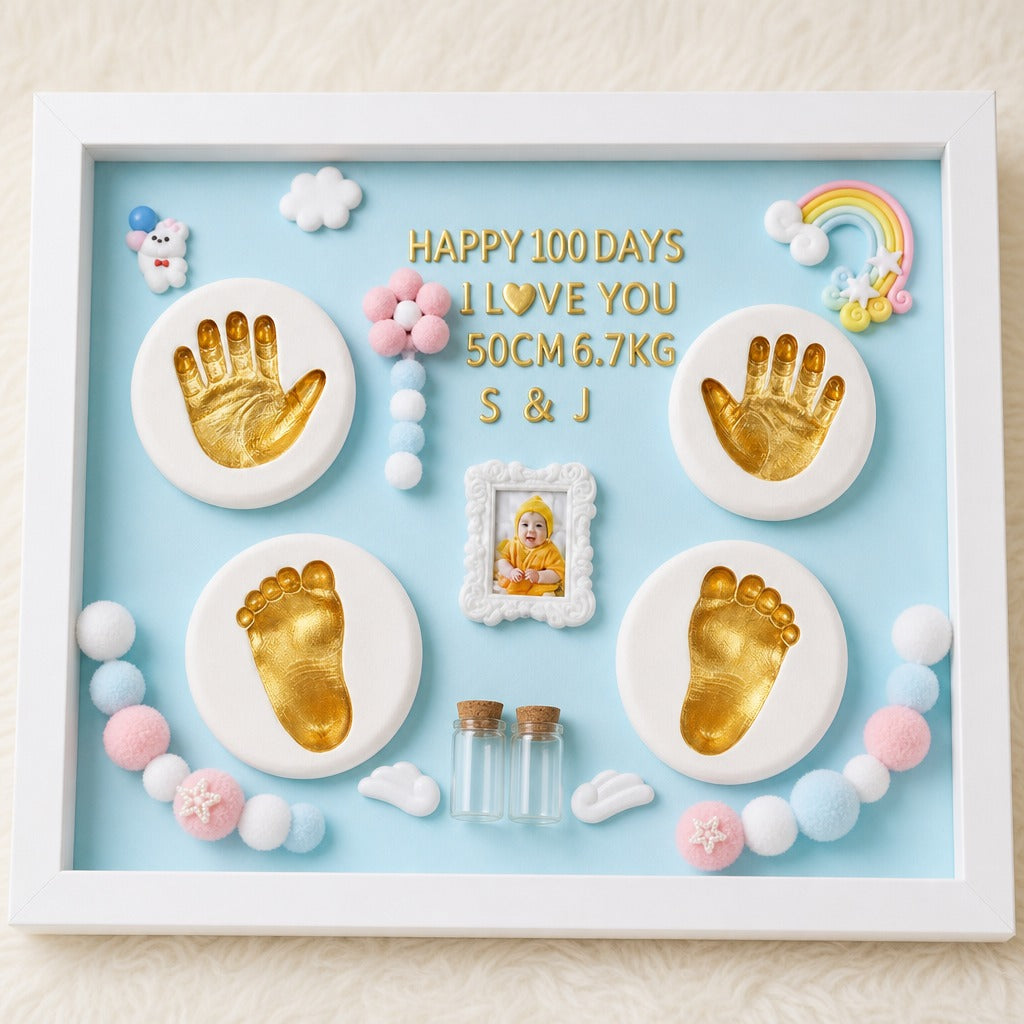 Kiddospot blue baby hand and footprint frame hero — complete inkless keepsake kit