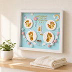 Kiddospot blue baby hand and footprint frame hero — complete inkless keepsake kit