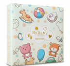 Children's memory book titled 'My Baby Grow-up Memories' with cartoon illustrations on a light blue background.