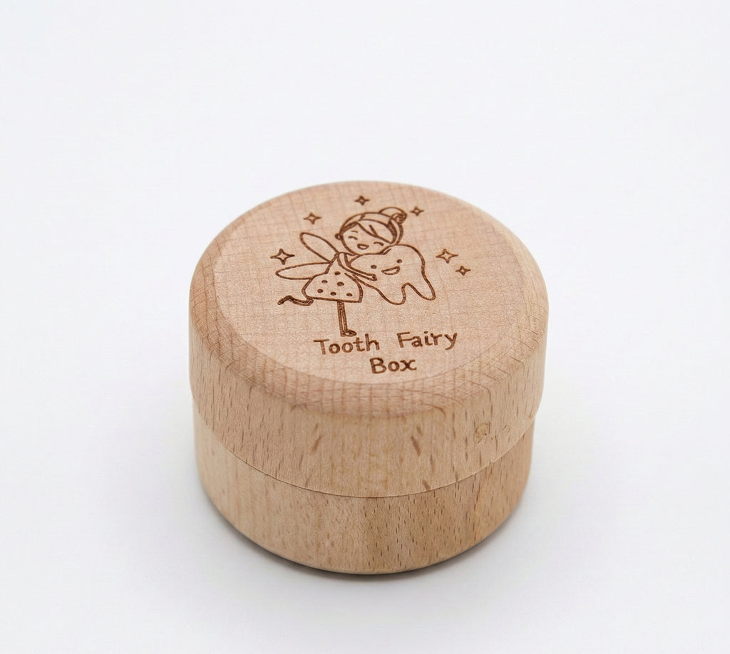 Kiddospot wooden tooth fairy box hero — natural solid wood keepsake for ages 5 plus