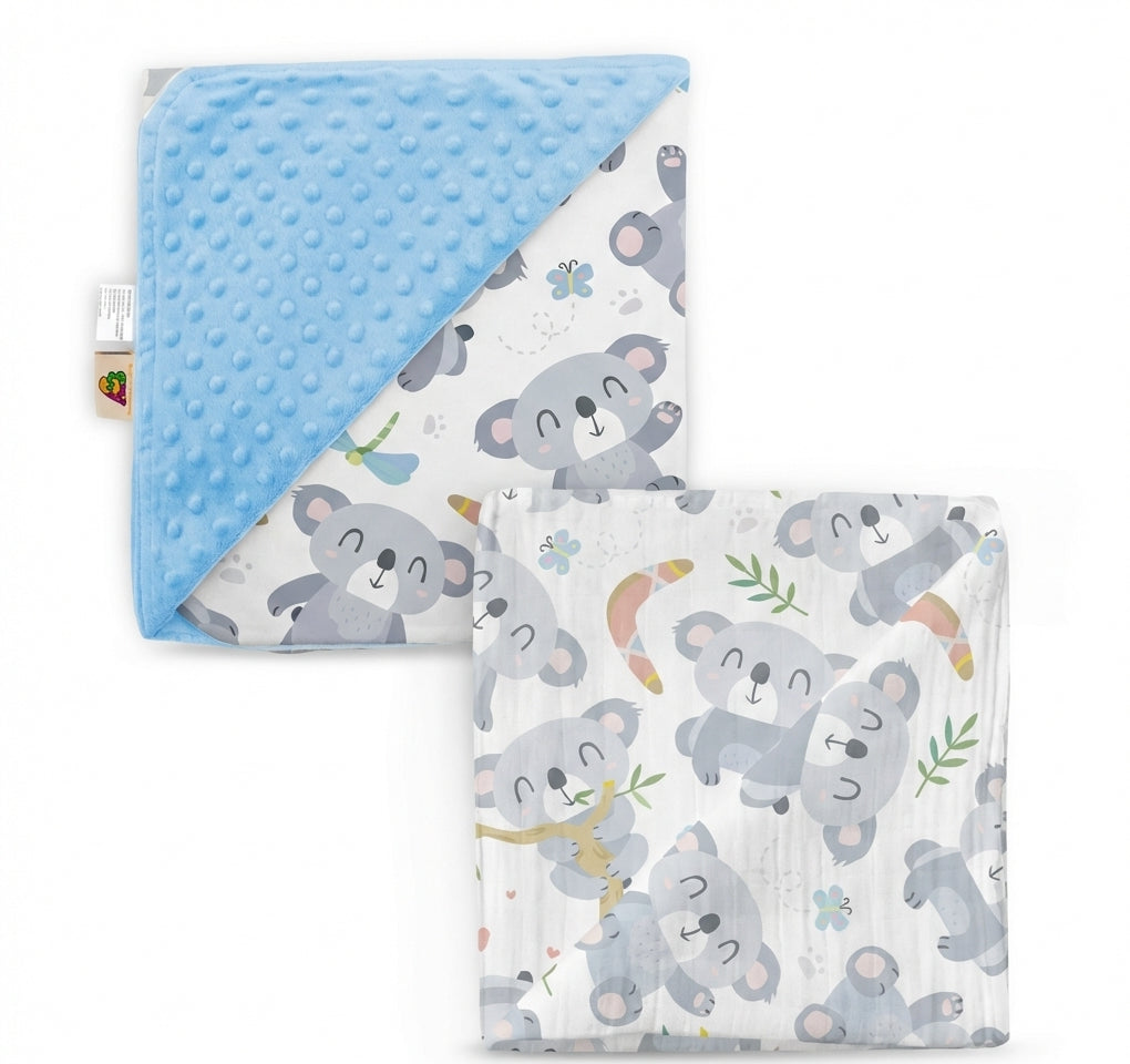 Baby blanket with koala design on a white background
