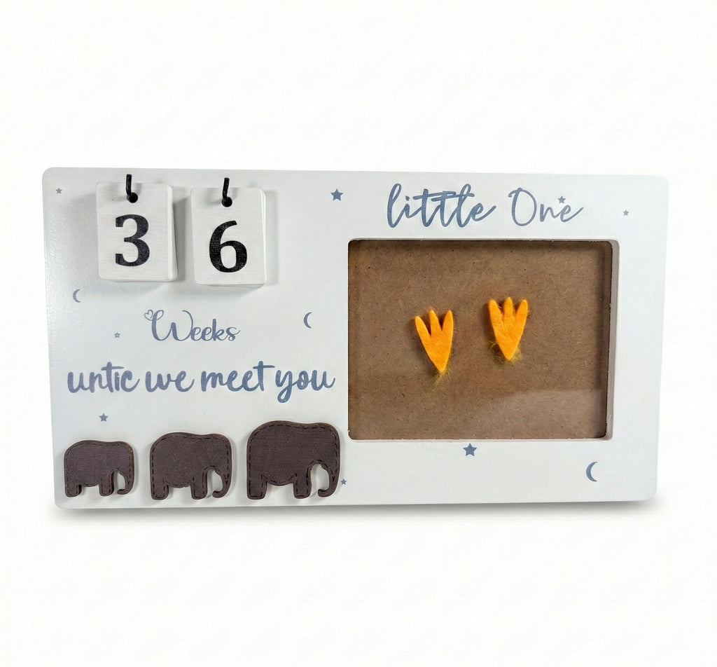 Baby milestone card with footprints and baby weight display
