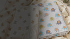 Kiddospot GOTS Organic Nursery Starter Bundle — bear knitted blanket, elephant muslin swaddle and bear cot fitted sheet, all GOTS certified organic cotton