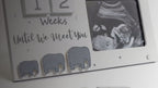Kiddospot Wooden Baby Reveal Calendar — laser-cut premium wood pregnancy announcement prop and due date countdown keepsake. 15cm engraved disc, perfect for maternity photos, social media announcements, and baby shower reveals. Doubles as a nursery keepsake. AS/NZS ISO 8124 certified. kiddospot.com